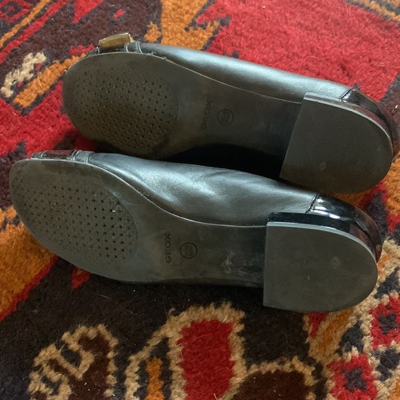 Geox | Black leather + patent w gold buckle block heel flat | Size 40 - Picture 2 of 5